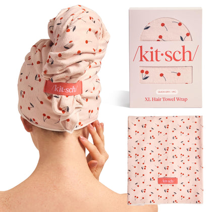 Serviette de cheveux microfibre Kitsch XL imprimé cerise, vue de face