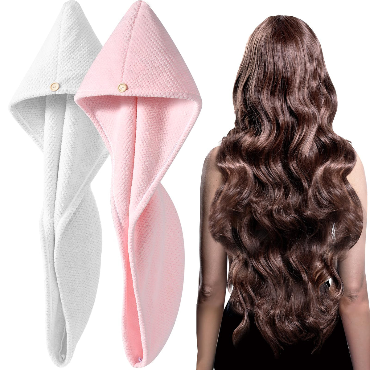 Serviette de cheveux YFONG en microfibre épaisse couleur rose