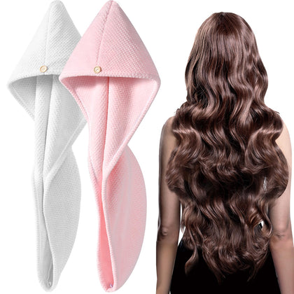 Serviette de cheveux YFONG en microfibre épaisse couleur rose