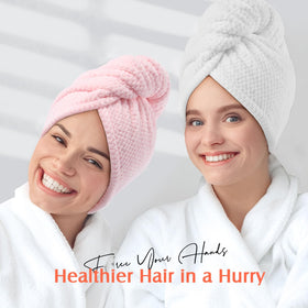 Serviette de cheveux YFONG en position de séchage sur les cheveux