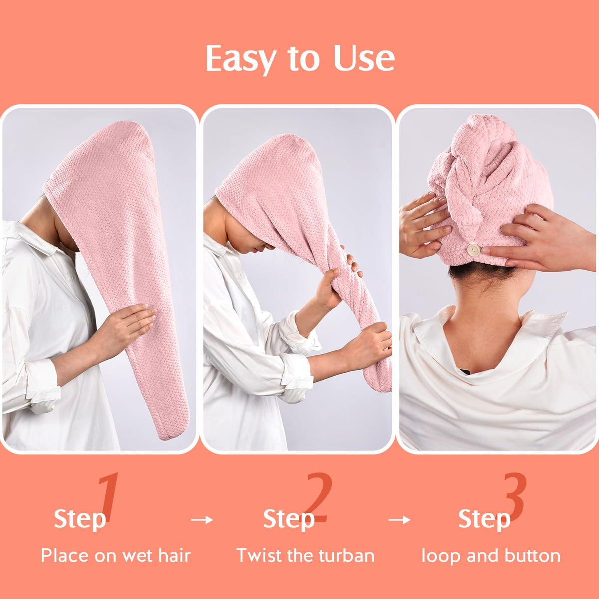 Serviette de cheveux YFONG vue de face sur fond blanc