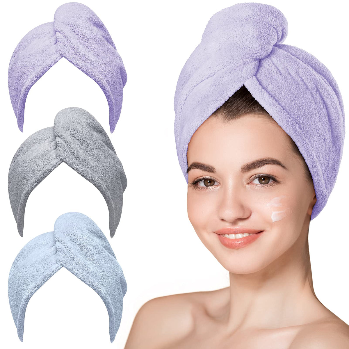 Serviette en microfibre Hicober violet bleu gris vue de face