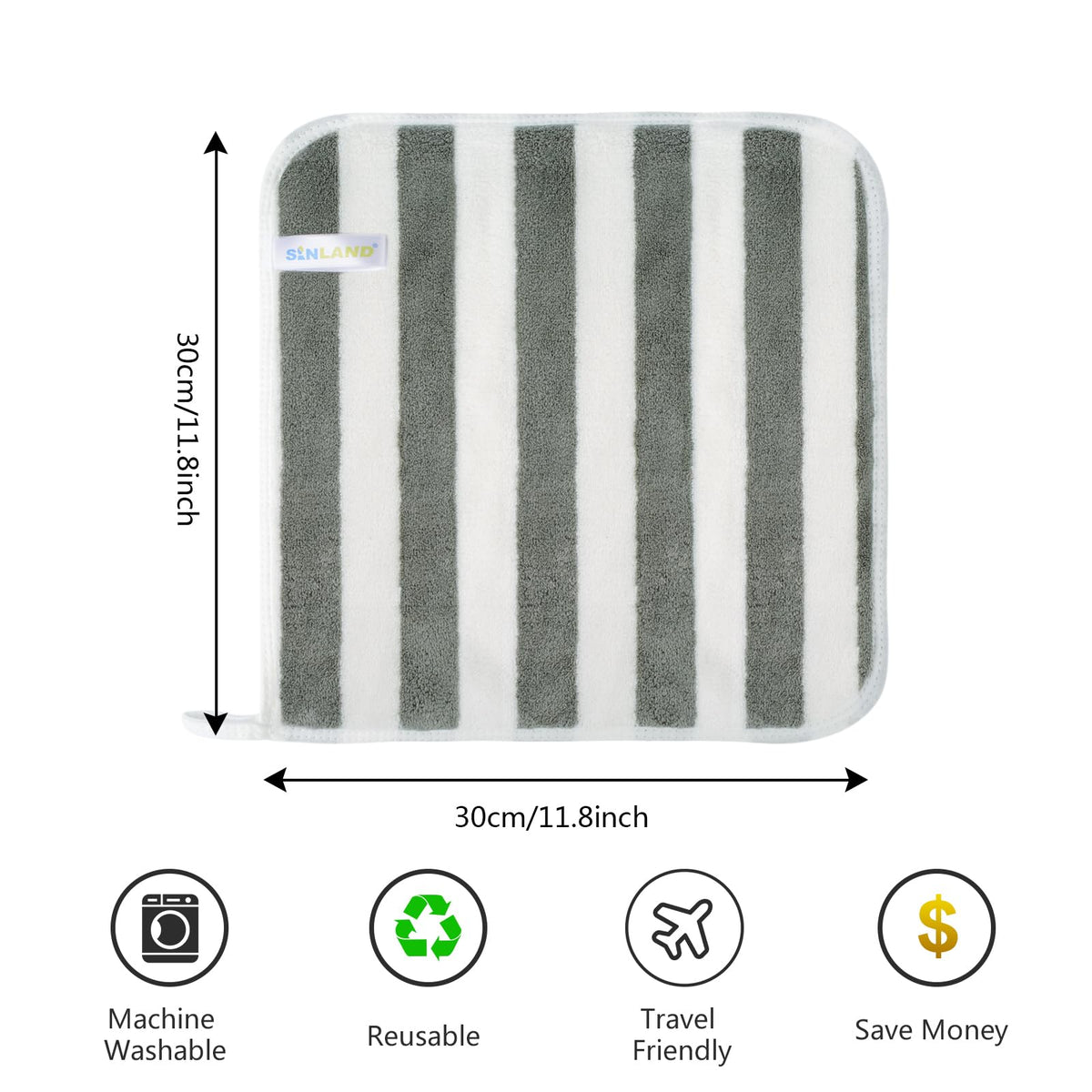 Serviette en microfibre SINLAND 12x12 pouces, vue arrière