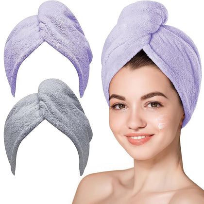 Serviette microfibre Hicober pour cheveux, modèle gris violet, vue de face