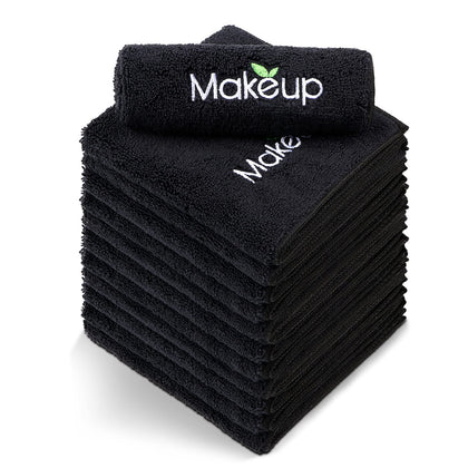 Serviettes démaquillantes Orighty en microfibre noires, pack de 12, vue de face