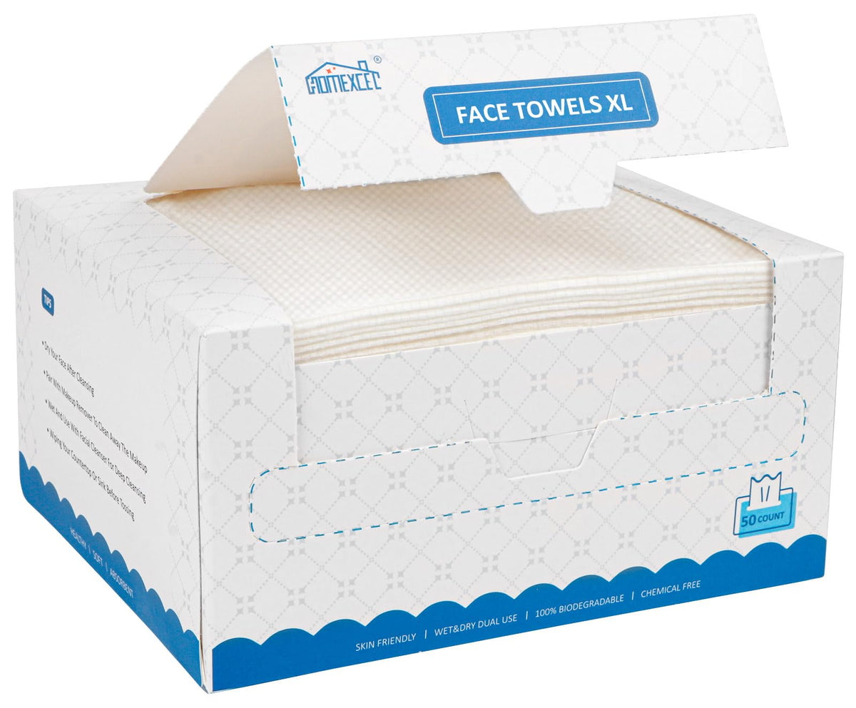 Serviettes visage HOMEXCEL paquet ouvert montrant les serviettes