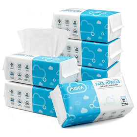 Serviettes visage jetables AIDEA paquet ouvert montrant les serviettes