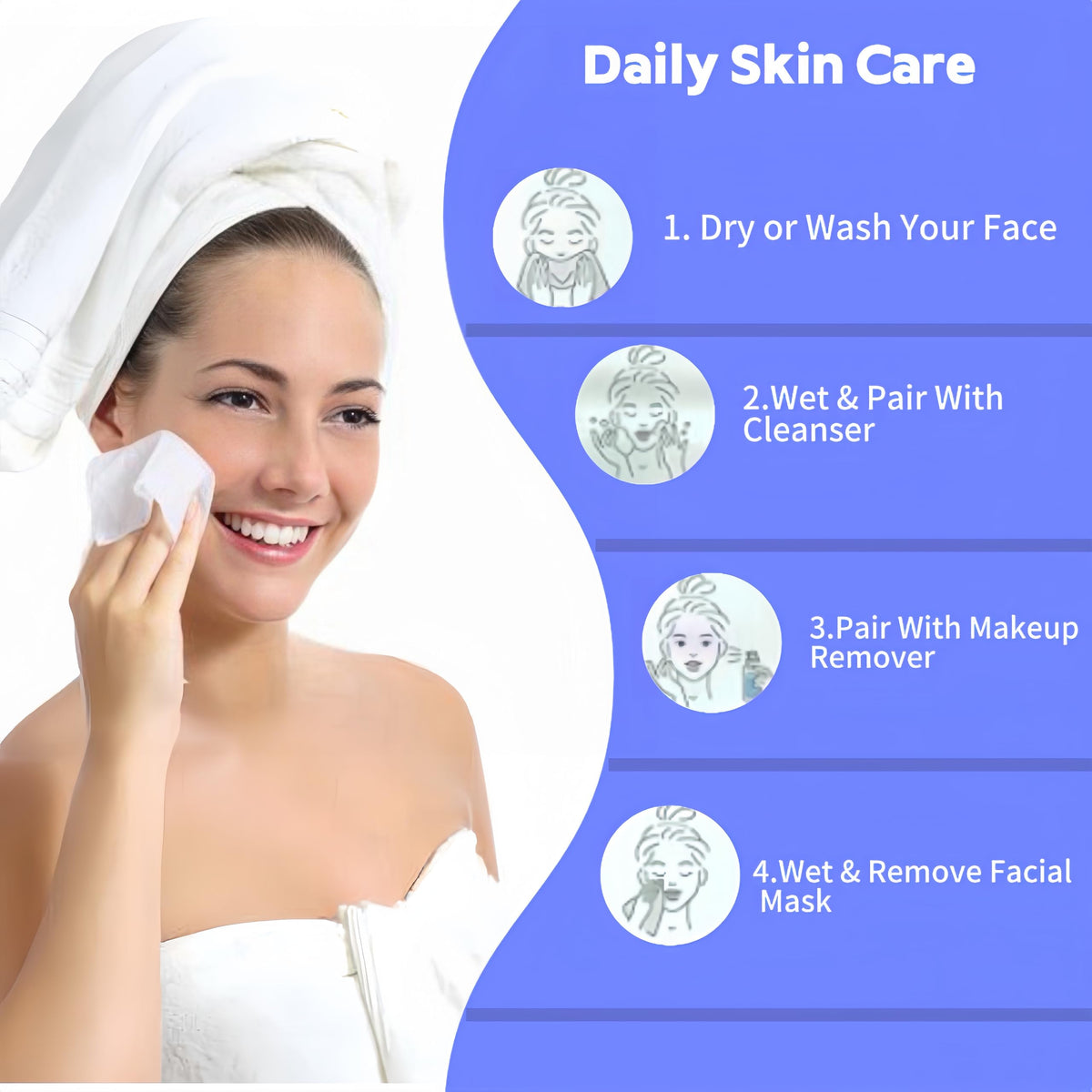 Serviettes visage KeeiZoes en coton pur, usage quotidien