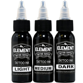 Set d'encre greywash Element Tattoo Supply 3 teintes 1oz