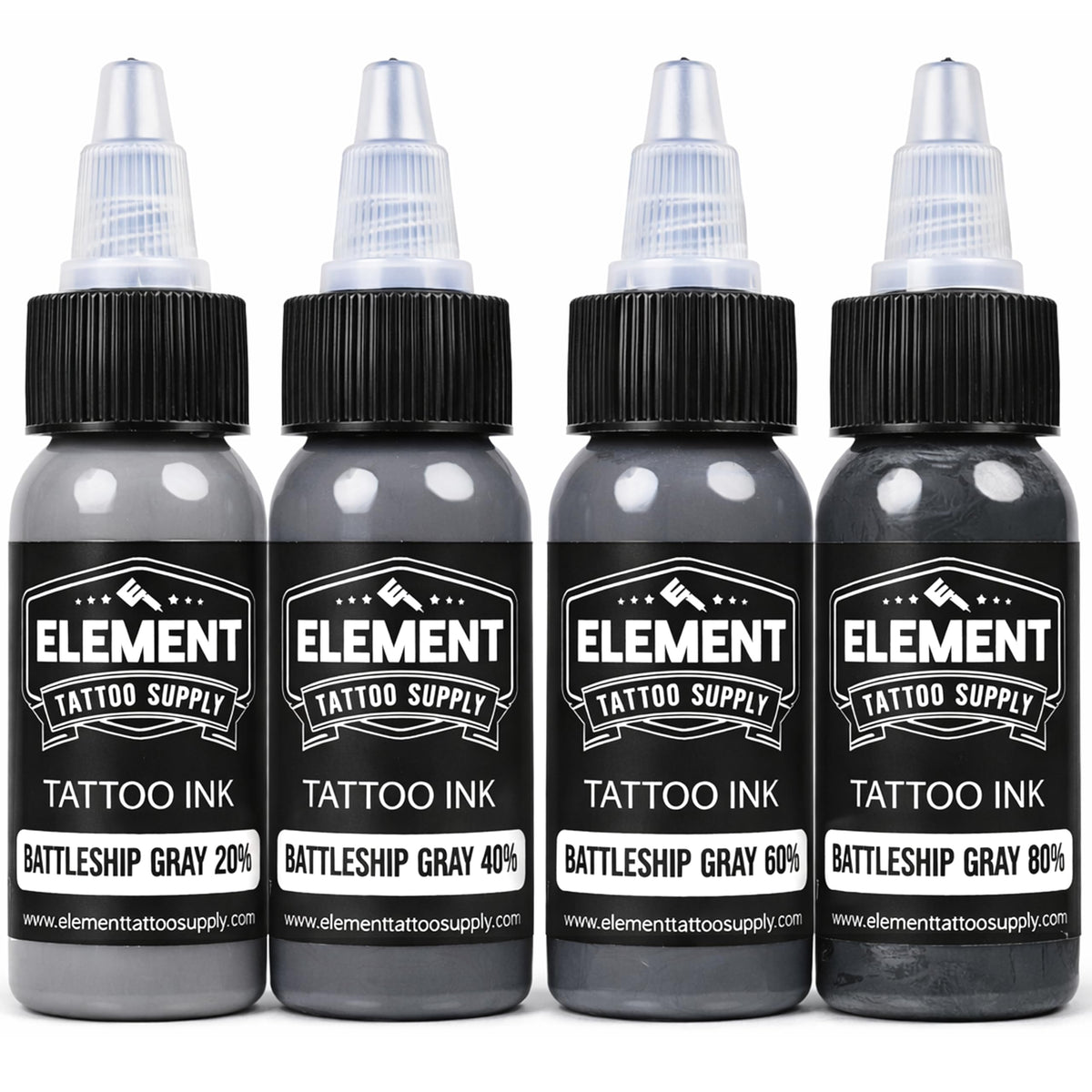 Set d'encres grises Element Tattoo Supply avec quatre bouteilles 1oz