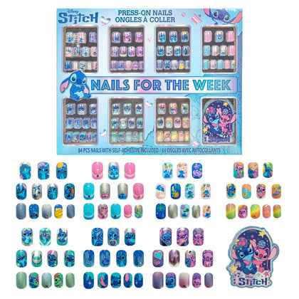Set d'ongles faux Stitch de 84 pièces avec un design coloré