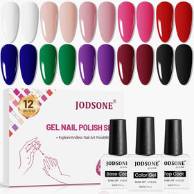 Set de 12 bouteilles de vernis à ongles en gel JODSONE avec base et top coat