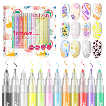 Set de 12 feutres de nail art SAVILAND avec couleurs vives