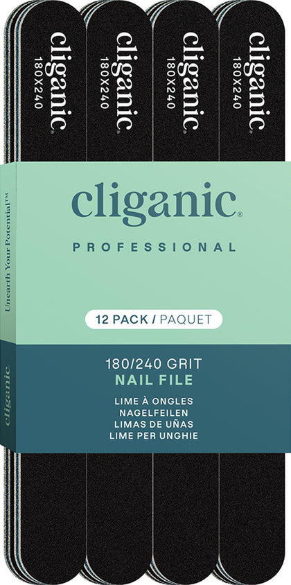 Set de 12 limes à ongles Cliganic avec double face 180/240 grit