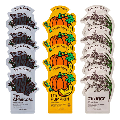 Set de 12 masques en tissu TONYMOLY avec packaging coloré