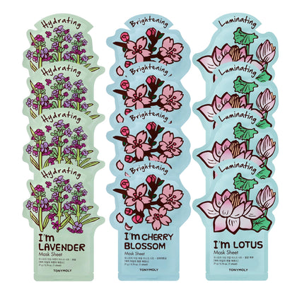 Set de 12 masques en tissu TONYMOLY Printemps Blossom, présentation du packaging