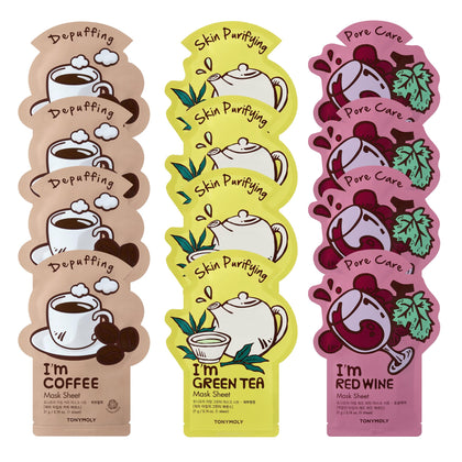 Set de 12 masques en tissu TONYMOLY Sip & Soothe avec packaging