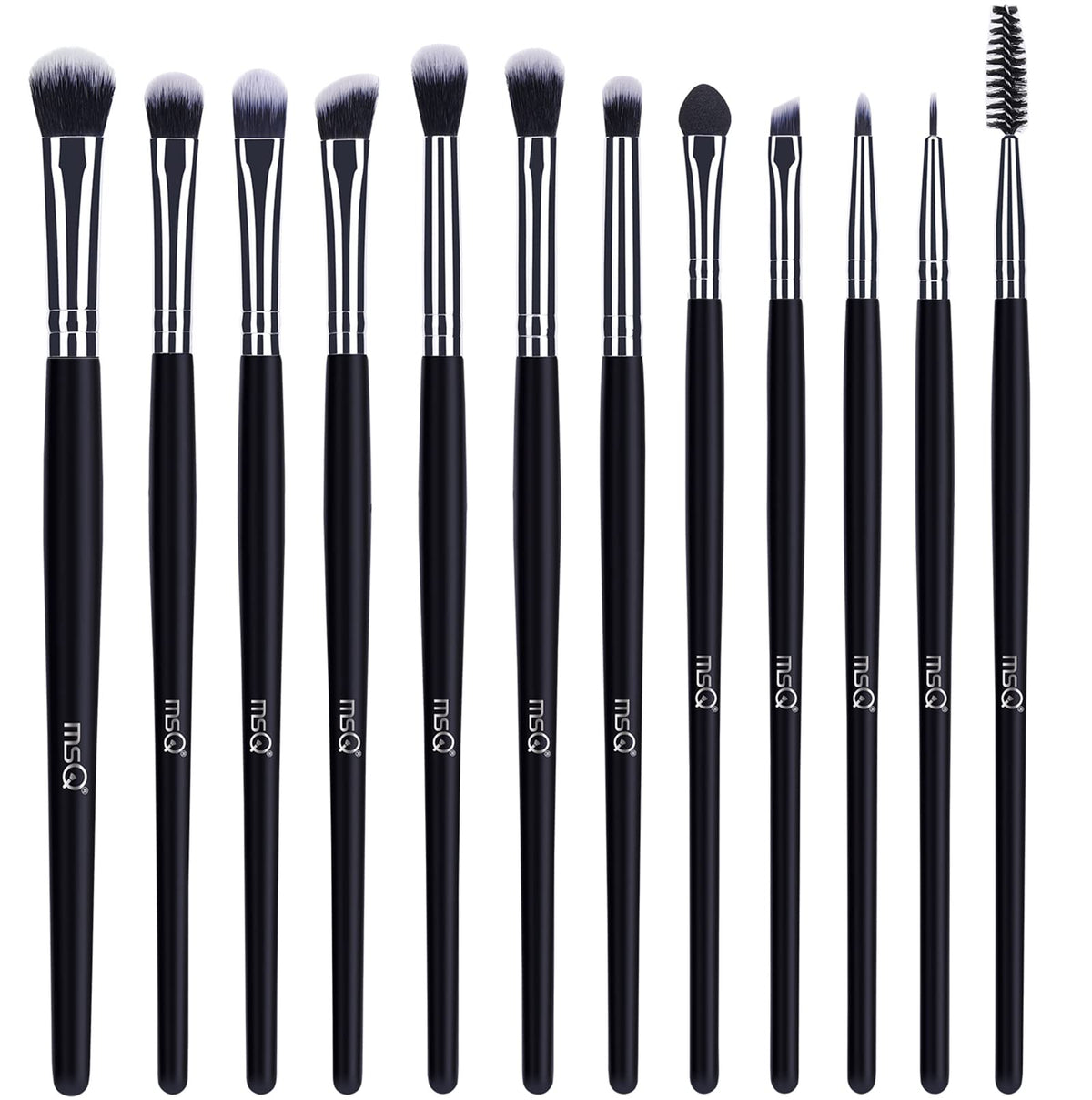 Set de 12 pinceaux de maquillage MSQ avec poignées noires et cheveux synthétiques