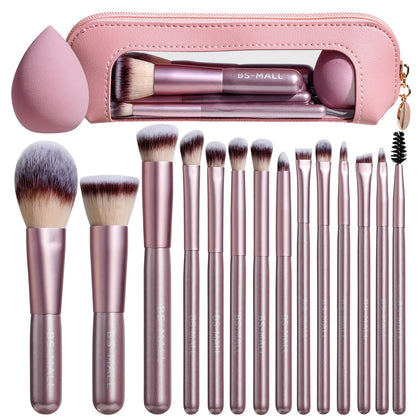 Set de 14 pinceaux de maquillage BS-MALL avec éponge de maquillage dans un étui de voyage