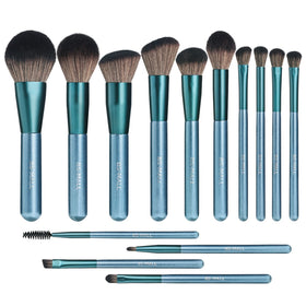 Set de 14 pinceaux de maquillage BS-MALL bleu avec étui de voyage