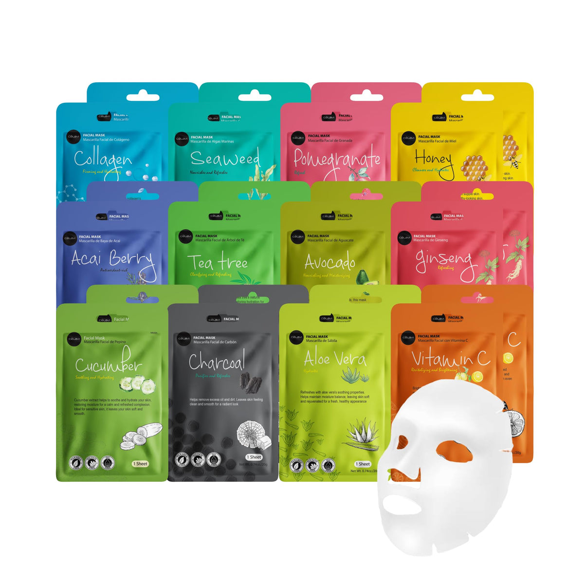 Set de 24 masques en tissu Celavi avec différentes essences
