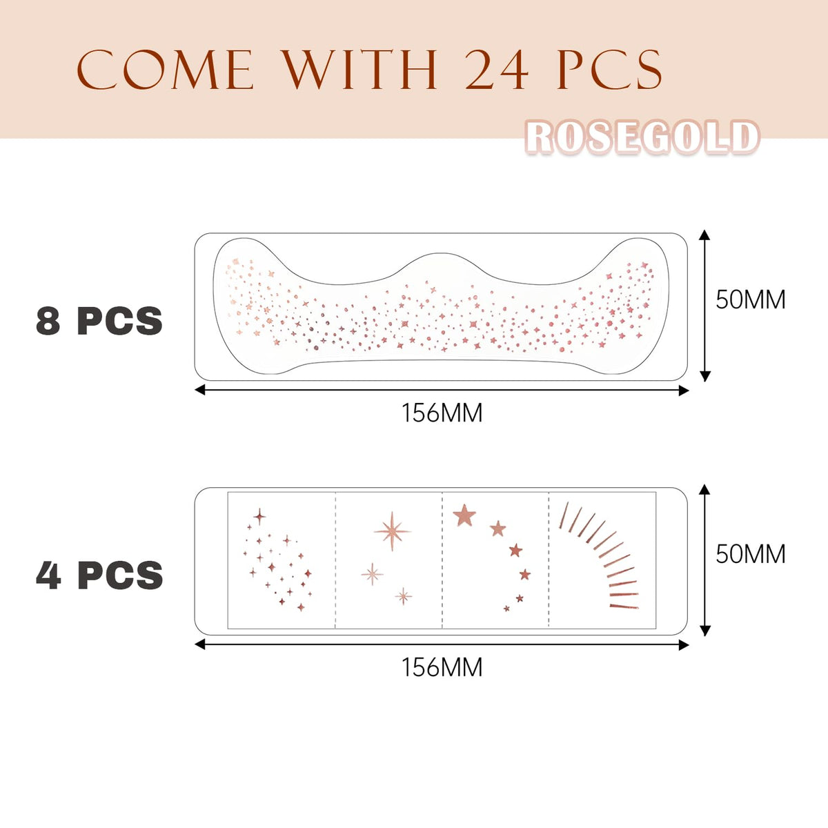 Set de 24 patchs de tatouages temporaires paillettes dorées Cardiyar