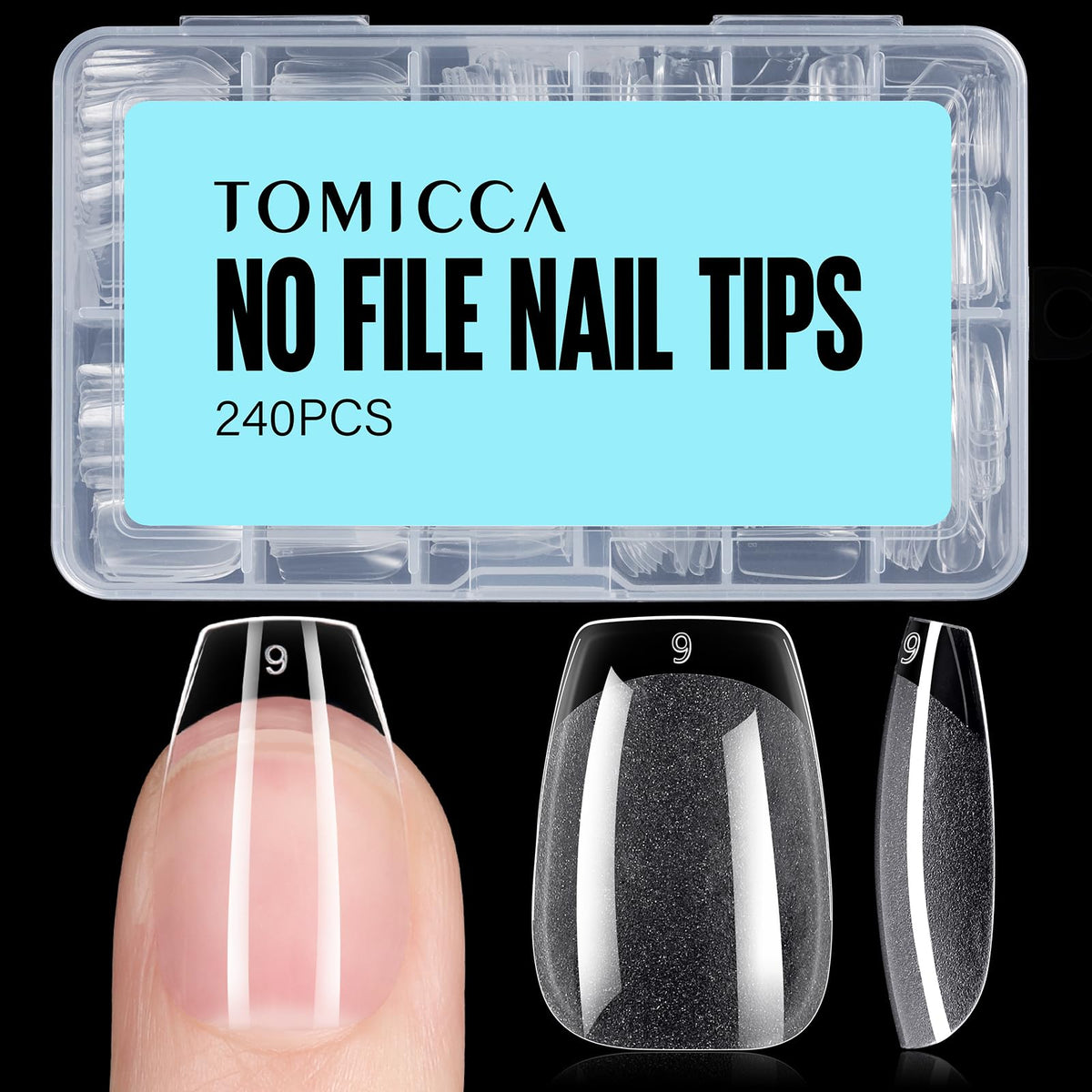 Set de 240 tips d'ongles TOMICCA demi-mat en acrylique