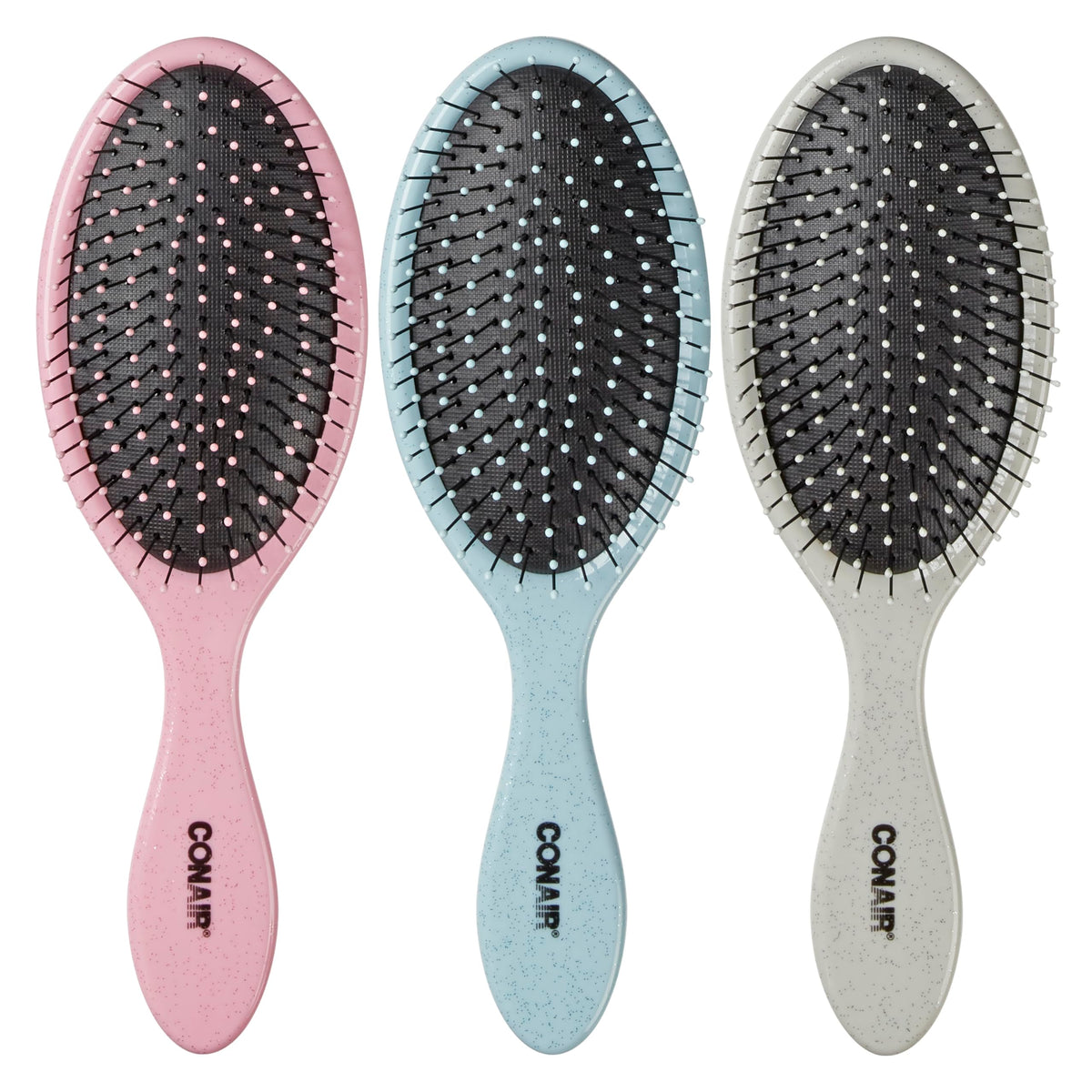 Set de 3 brosses démêlantes Conair en couleurs argenté, bleu et rose