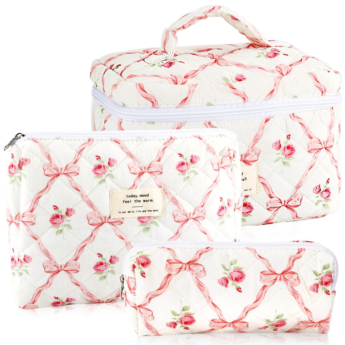 Set de 3 pochettes maquillage URSKYTOUS matelassées en coton