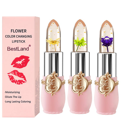 Set de 3 rouges à lèvres Jelly Fleur BestLand avec fleurs et paillettes dorées