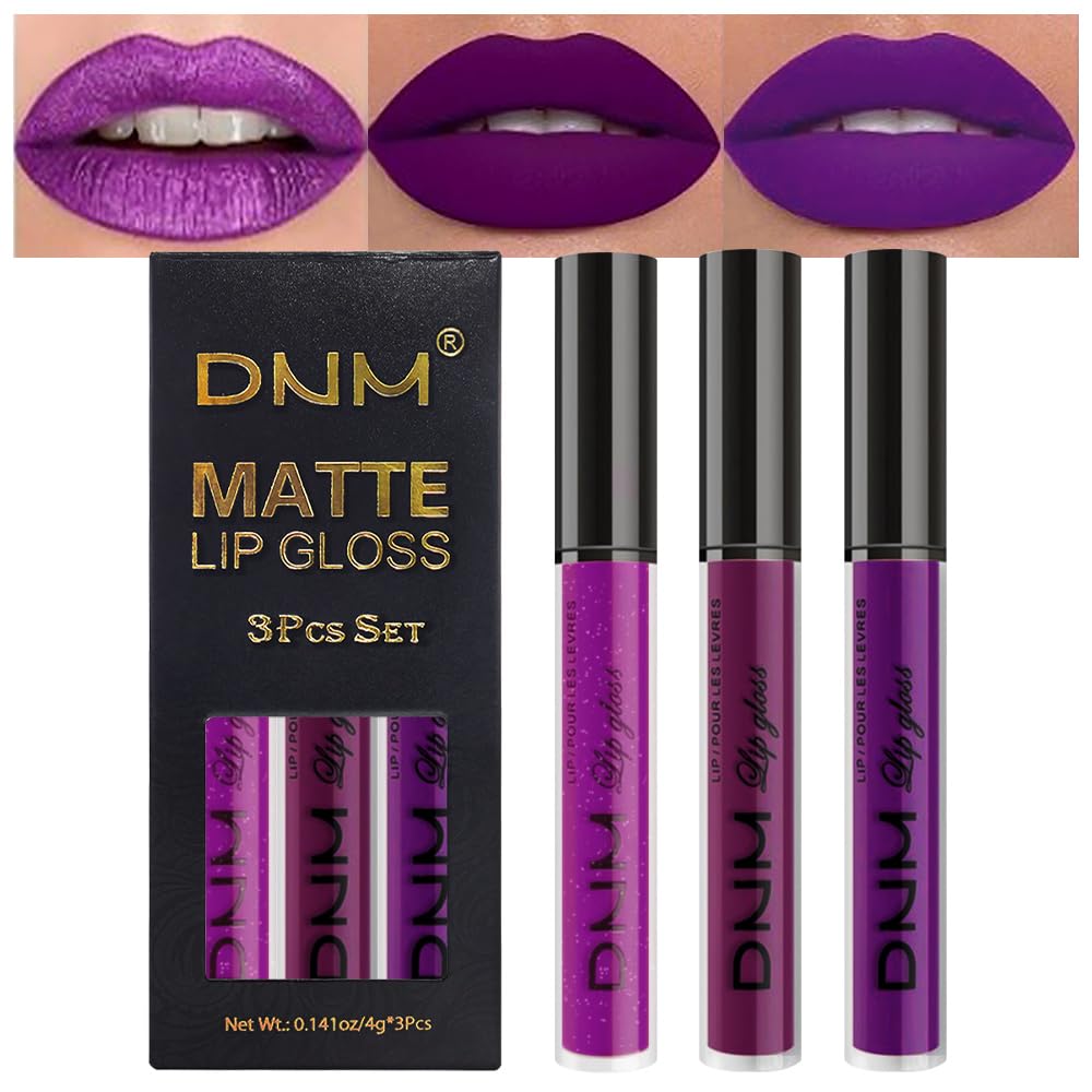 Set de 3 rouges à lèvres liquides métalliques evpct, couleurs violet et paillettes