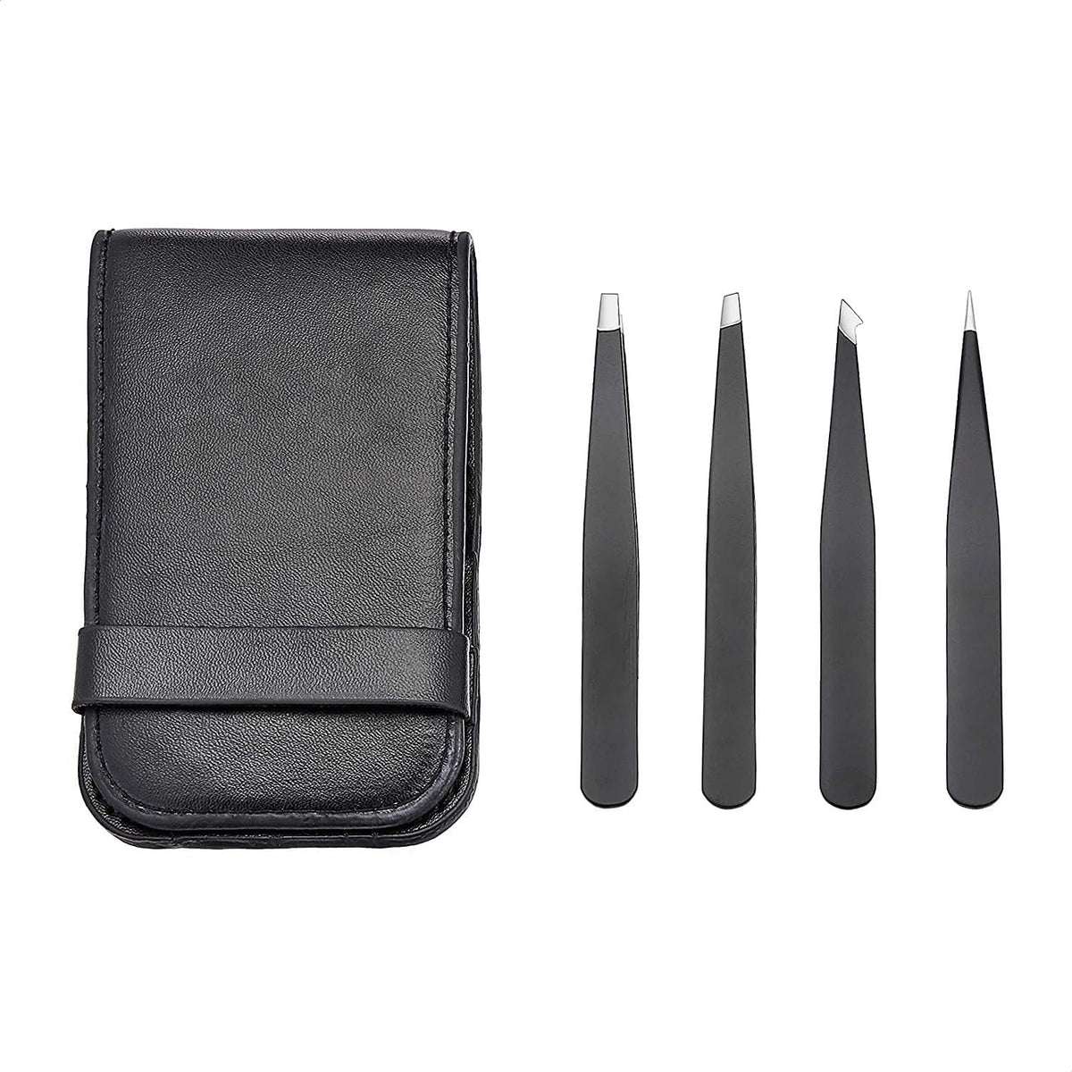Set de 4 pinces à épiler Basics en acier inoxydable avec étui noir