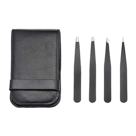 Set de 4 pinces à épiler Basics en acier inoxydable avec étui noir
