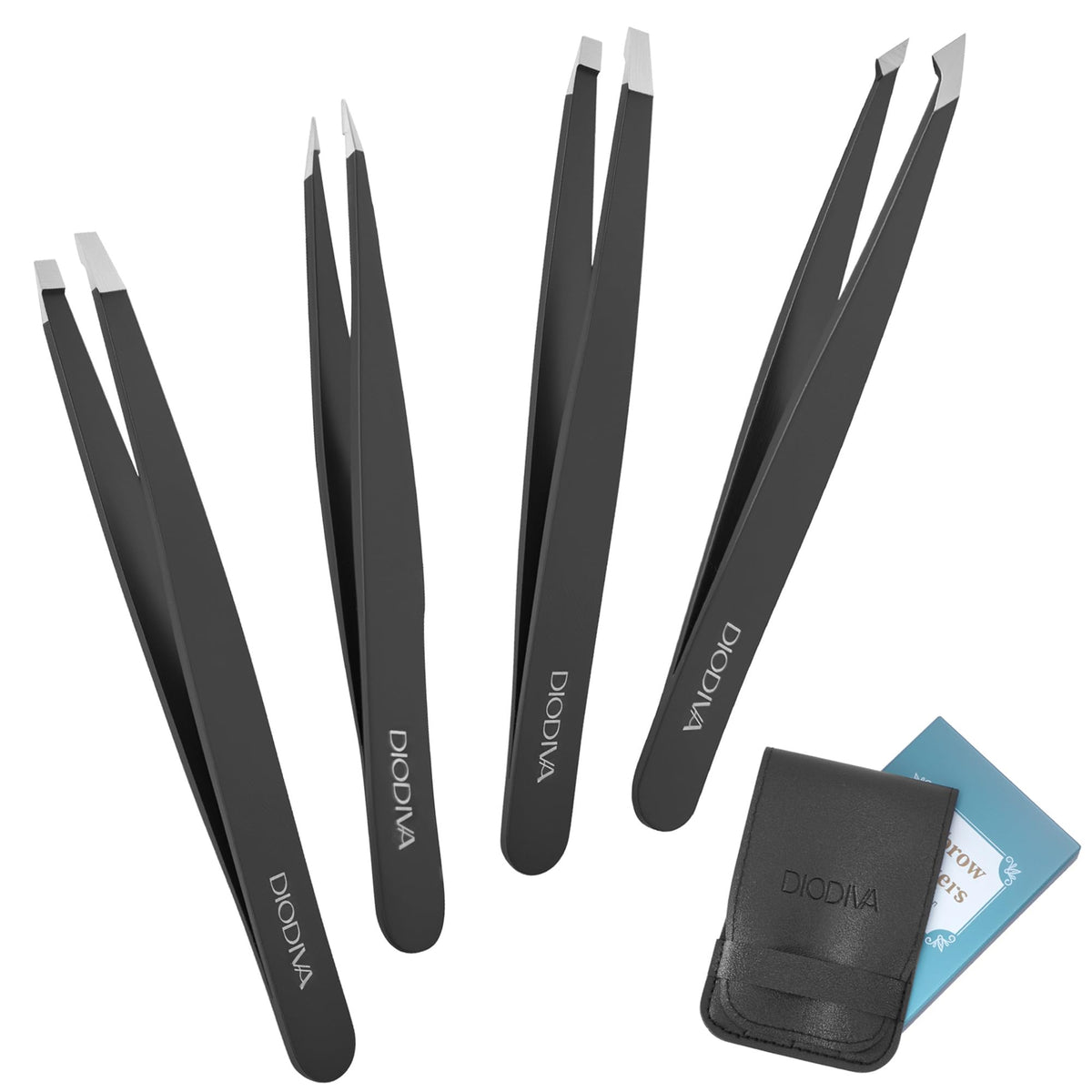 Set de 4 pinces à épiler Diodiva avec étui de rangement