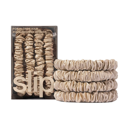 Set de 4 scrunchies fins en soie blonde SLIP, vue de face