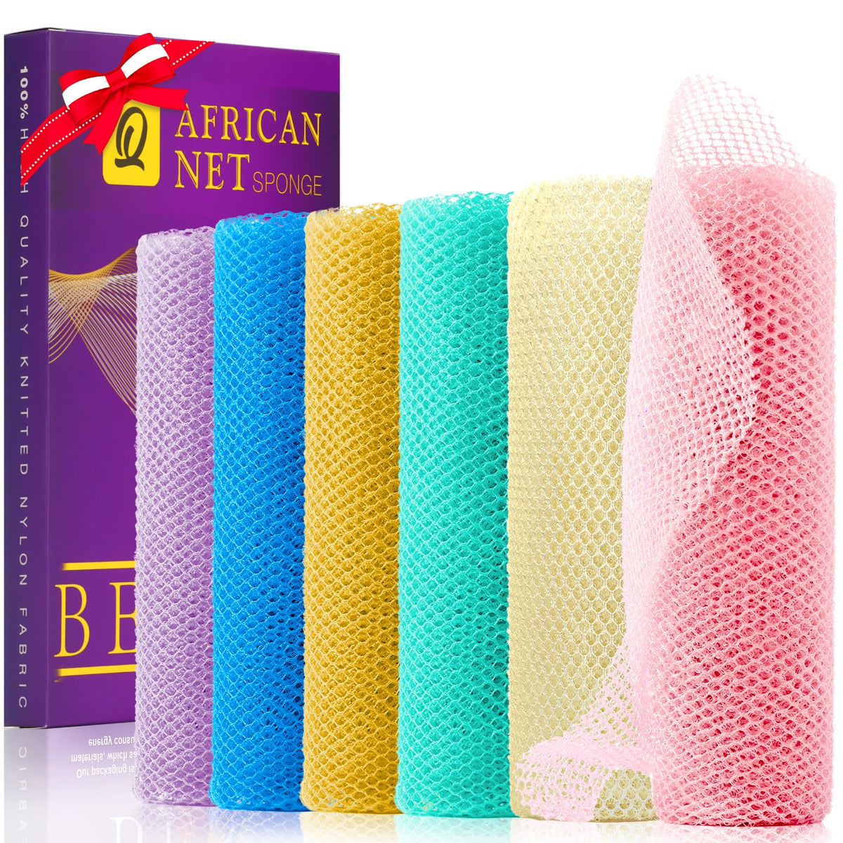 Set de 6 éponges en filet africain UJFQBH de couleur violet et orange