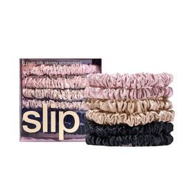 Set de 6 scrunchies en soie SLIP en rose, caramel et noir