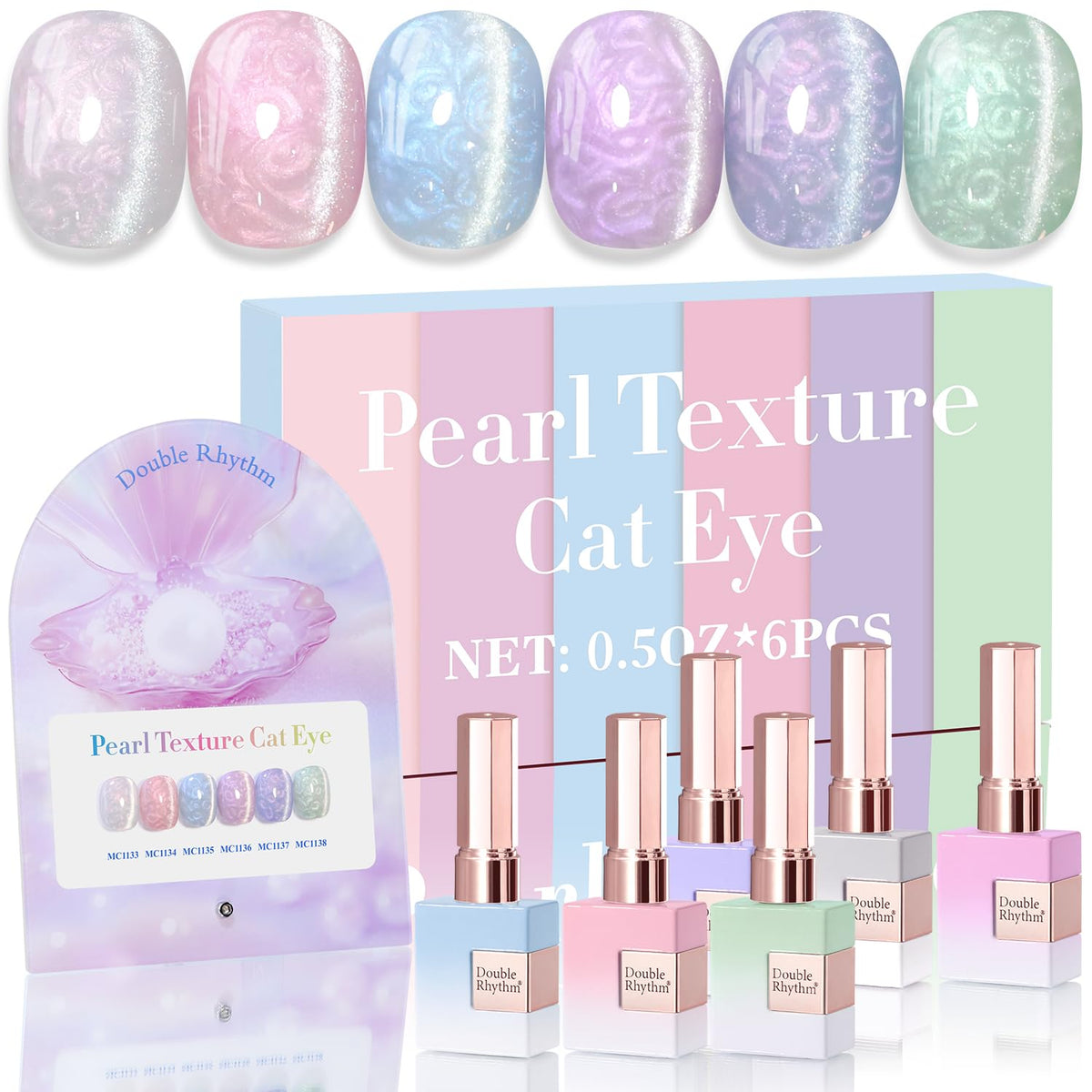 Set de 6 vernis gel Cat Eye Double Rhythm 15ml en rose perlé