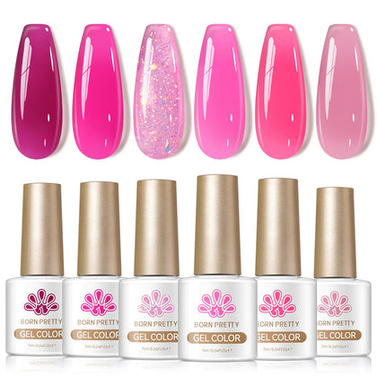Set de 6 vernis gel rose jelly Born Pretty 7ml