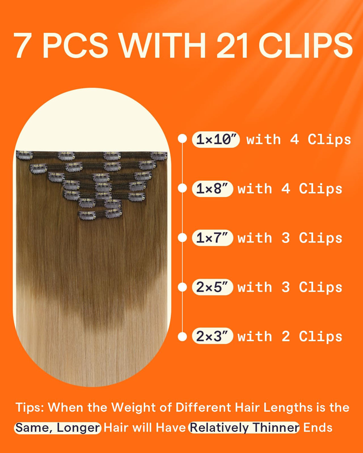 Set de 7 pièces d'extensions cheveux Full Shine avec différentes longueurs