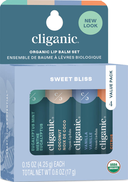 Set de baumes à lèvres bio Cliganic avec 4 saveurs