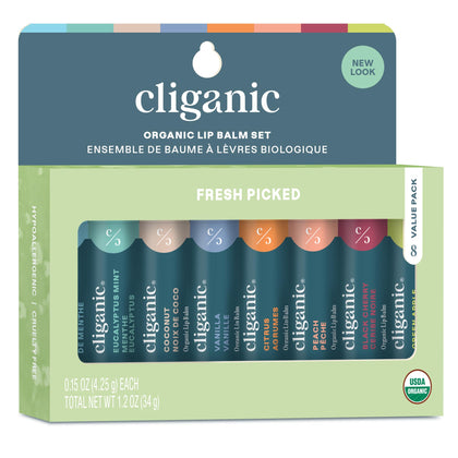 Set de baumes à lèvres bio Cliganic avec 8 saveurs différentes