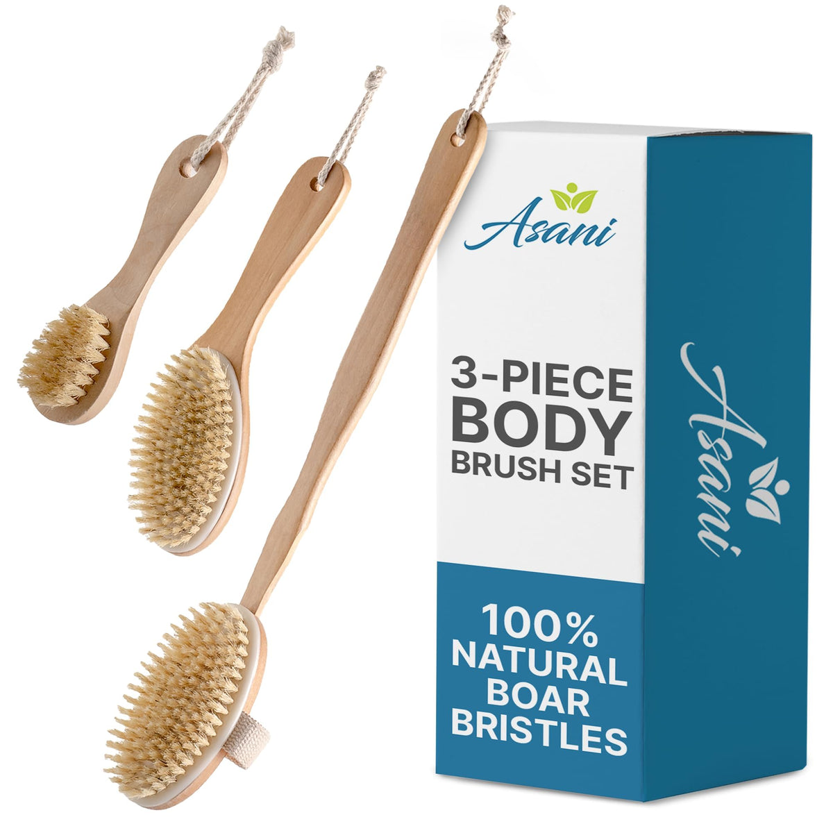 Set de brosses de gommage sec Asani avec brosse à dos, brosse corporelle et exfoliateur facial