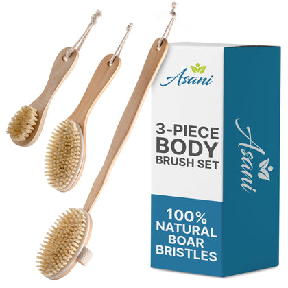 Set de brosses de gommage sec Asani avec brosse à dos, brosse corporelle et exfoliateur facial