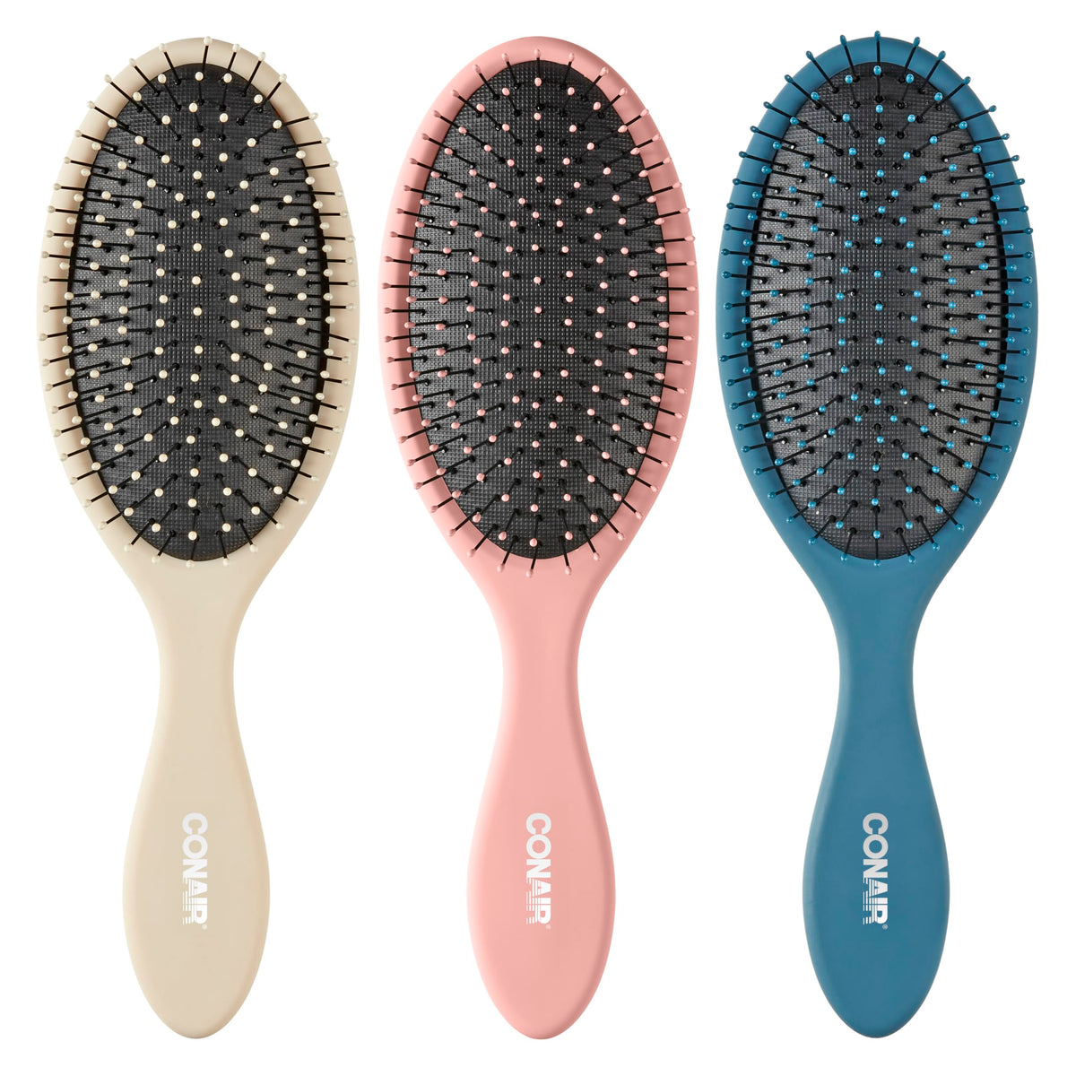 Set de brosses démêlantes Conair trois modèles beige, bleu marine et corail