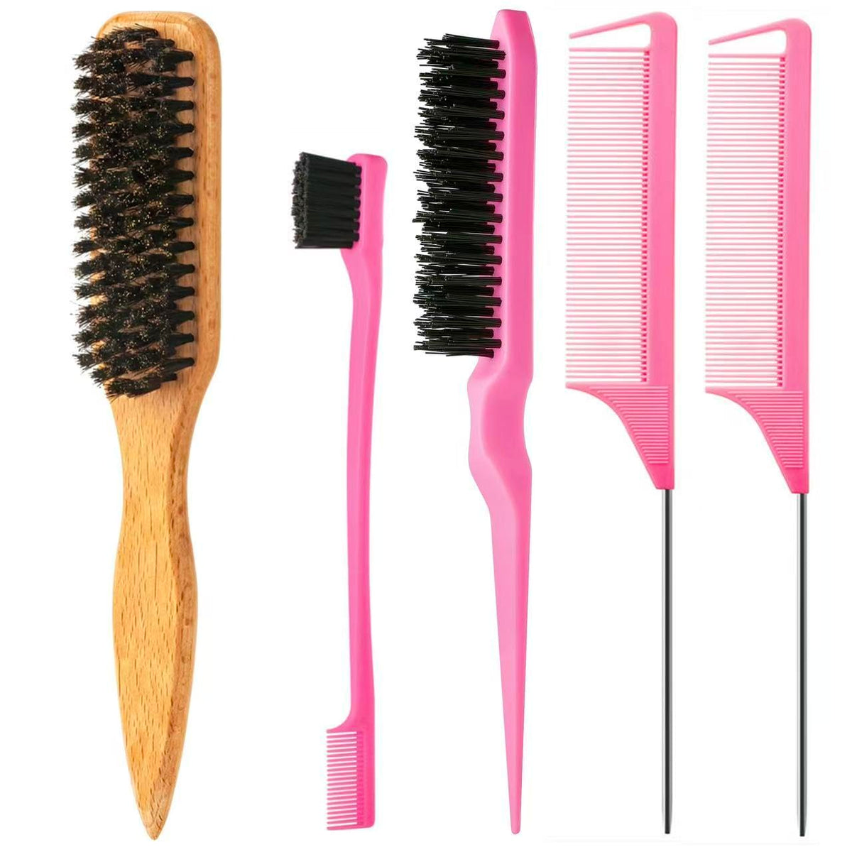 Set de brosses ZVOREI en poils de sanglier, couleur rose, vue de face