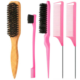 Set de brosses ZVOREI en poils de sanglier, couleur rose, vue de face