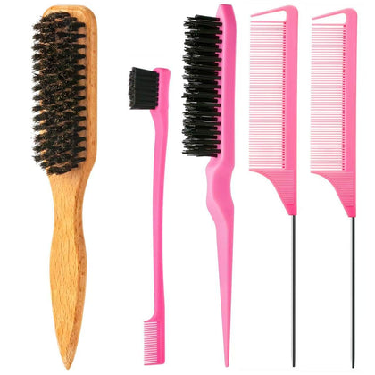 Set de brosses ZVOREI en poils de sanglier, couleur rose, vue de face