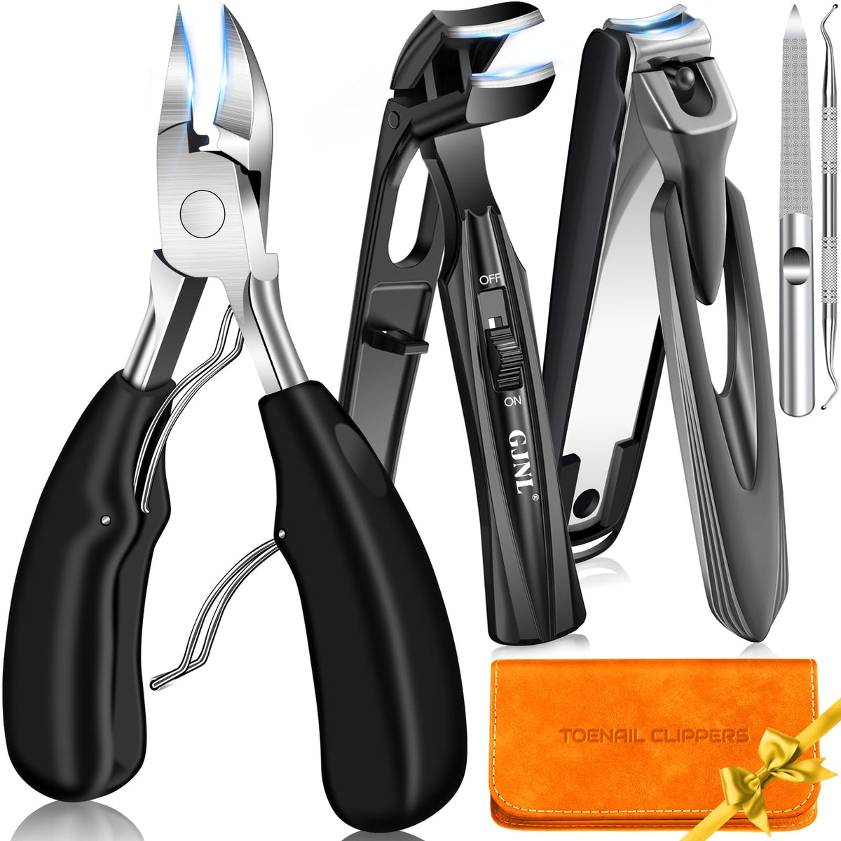Set de coupe-ongles GJNL avec cinq outils dans un étui en cuir
