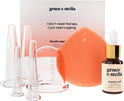 Set de Cupping Facial grace & stella avec ventouses en silicone et huile de jojoba